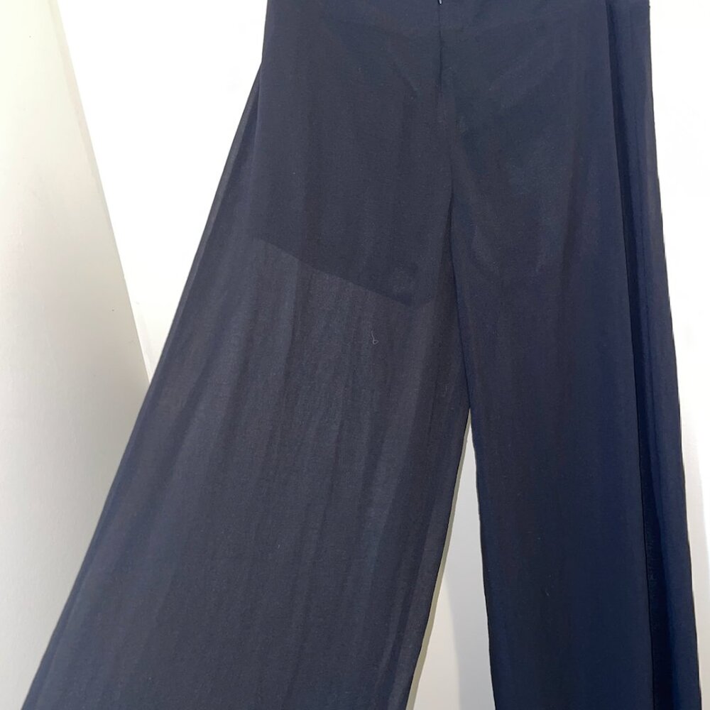 Black Sheer Wide Leg Palazzo Pants – High Waist Zip Back – Size L - Picture 9 of 9